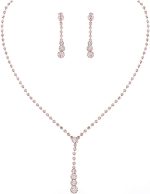 Unicra Bride Silver Bridal Necklace Earrings Set Crystal Wedding Jewelry Set Rhinestone Choker Necklace for Women and Girls (3 piece set - 2 earrings and 1 necklace)